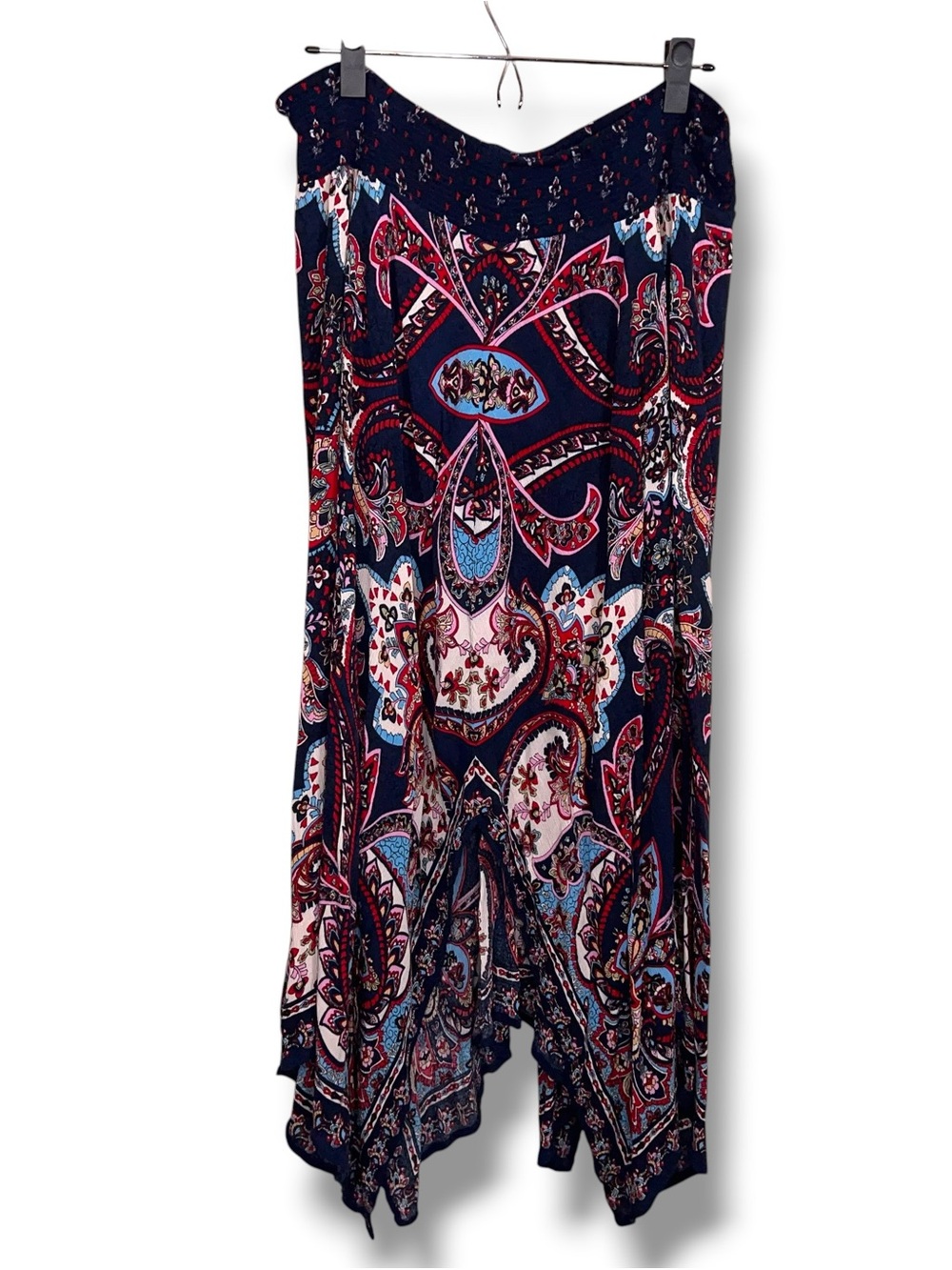 XL Bila Boho Flowy Maxi Midi Skirt Stretch Waist Red Blue White Rayon Bohemian